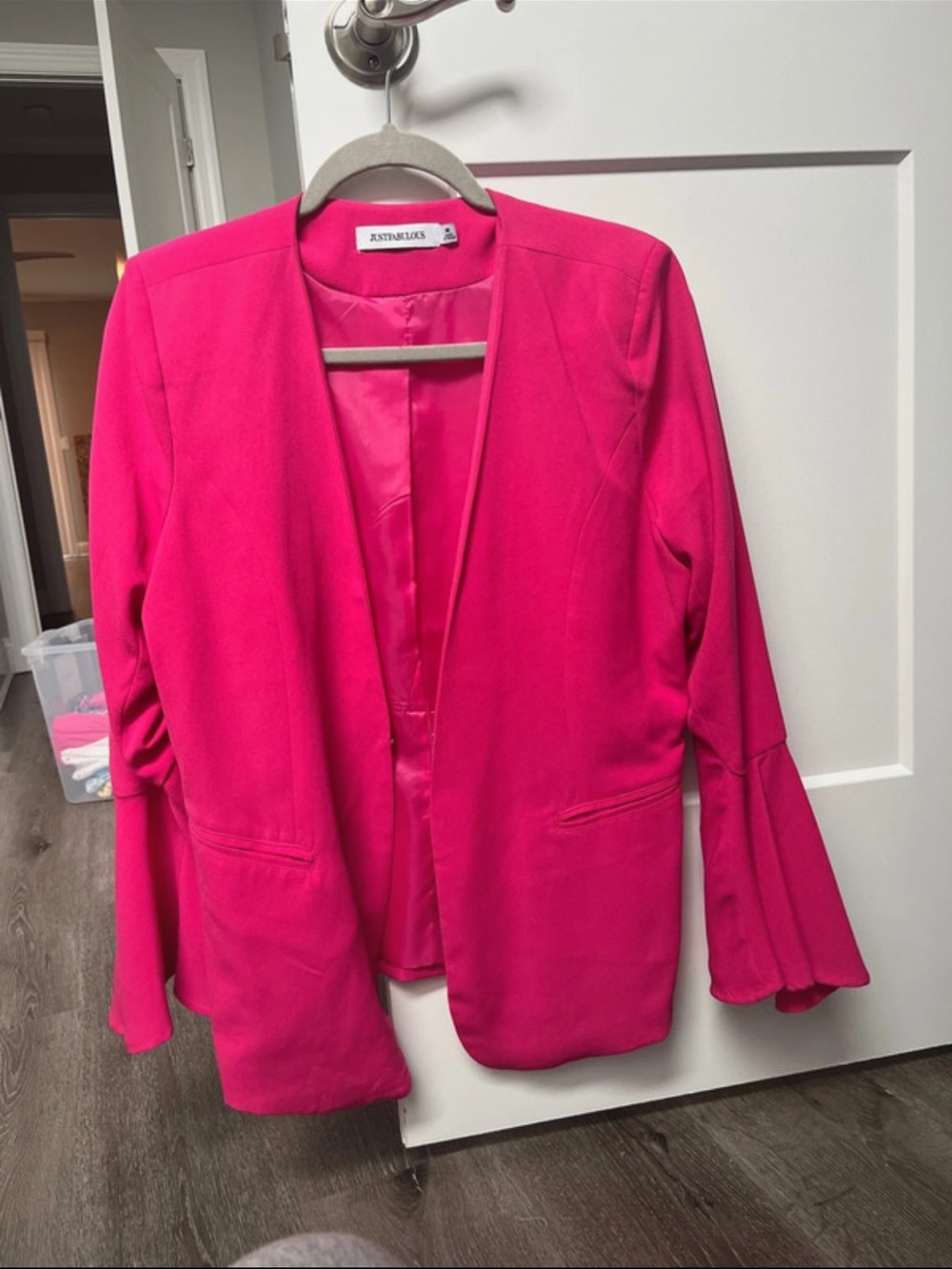 JustFab Bright Pink Open-Front Blazer with Ruffled Sleeves